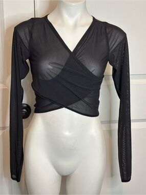 Lululemon Black Sheer Wrap Front Long Sleeve Cropped Top XS
